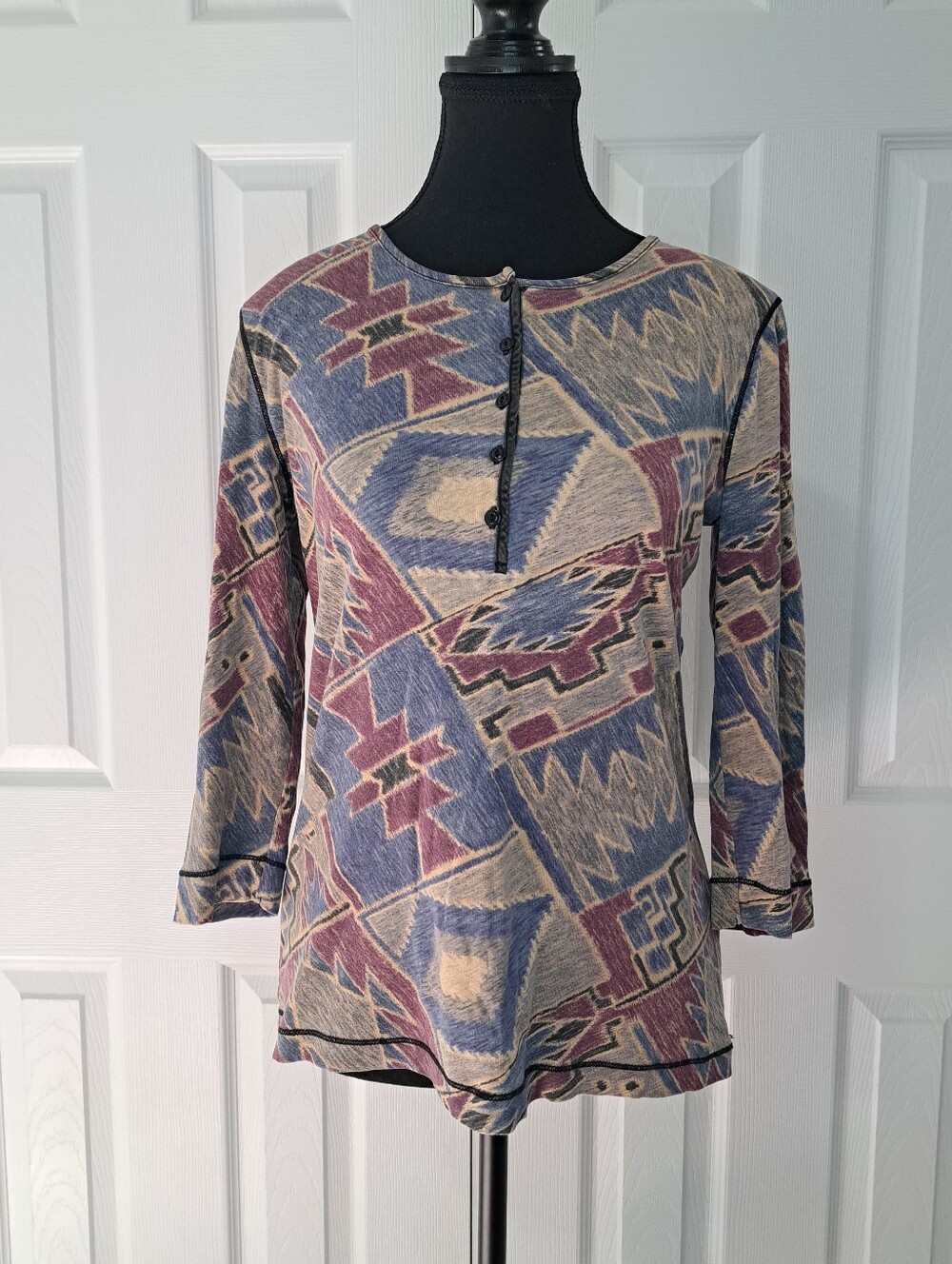 Vintage Lauren Ralph Lauren Knit Tee Boho Med Cotton Fall Southwestern 90s Top